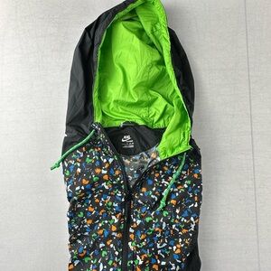 Nike Black Jacket with Green Hood and Colorful Pattern
